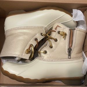 Sperry gold lace up booties